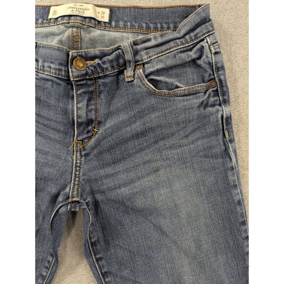 Abercrombie Fitch Jeans Womens SZ 6 Blue Slim Straight Raw Hem Faded Whiskers - Picture 3 of 14